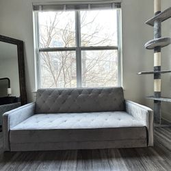 68'' Velvet Reclining Sleeper Sofa, Quartz Fabric (Solid Hue) 