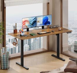 63 Inch Electric Standing Desk, 3 Adjustable Computer Desk for Home Office, Ergonomic Sit to Stand Desk with LED Touchscreen，Headphone Hook, 3 Memory 