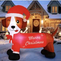 7FT Christmas Inflatable Dog Outdoor Decorations with LED Lights, Lighted Blow Up Lawn Yard Garden Clearance for Family Indoor Xmas Holiday Party Deco