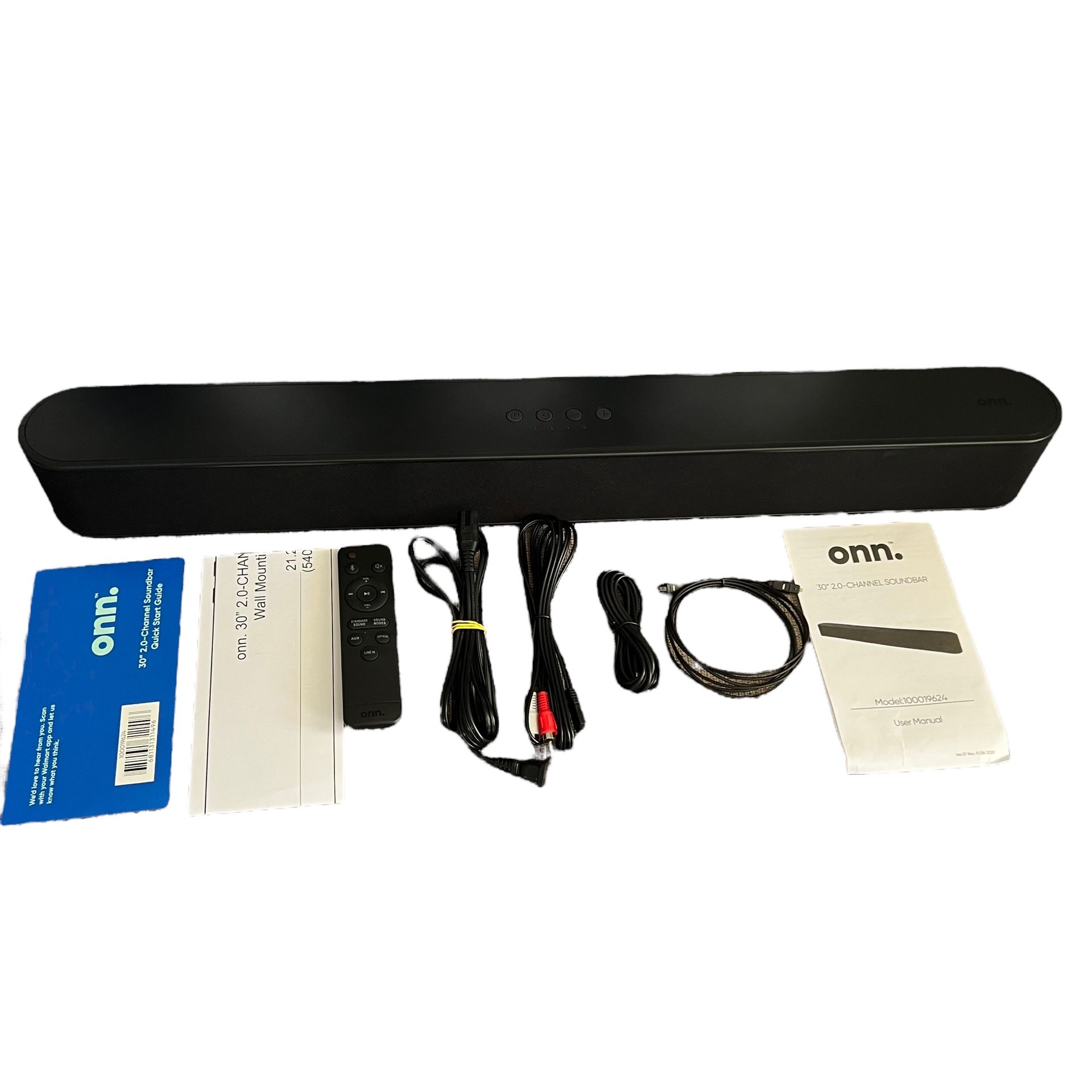 onn. 30" 120-Watt, 2.0 Channel Soundbar with Bluetooth, Black Speaker