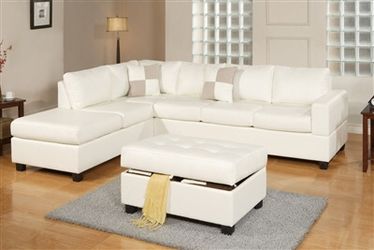 New! Cream Leather Sectional w/Pillows & Ottoman $39 Down (NO CREDIT CHECK FINANCING)