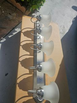 Five-Light Brushed Nickel Traditional Bath Vanity Light.