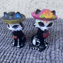 Day Of The Dead Figurine Cat Couple Sugar Skull Resin Decor..