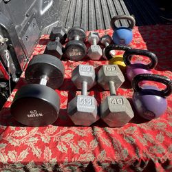 SINGLE DUMBBELLS  :  65lb  = $65/ 45lb.=$45/40lb.=$40/ 30lb =$40/ 20lb =$20/15lb = $15/ 10lb =$10 & KETTLEBELLS: 30lb.=$45/25lb.=$40/22lb.=$37/17= $29