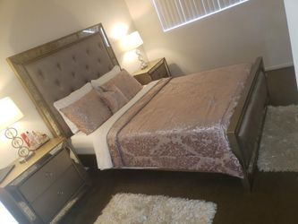 Bed frame with two nightstands