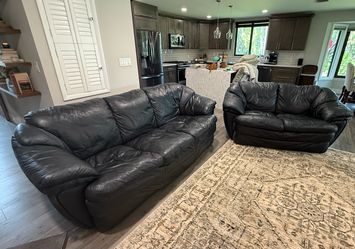 Genuine Black Leather Living Room Set Sofa Loveseat Chair Ottoman