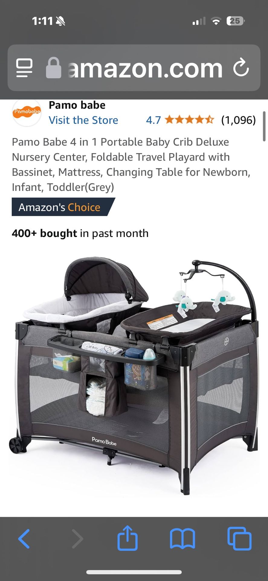 Pamo Babe 4 in 1 Portable Baby Crib Deluxe Nursery Center, Foldable Travel Playard with Bassinet, Mattress, Changing Table for Newborn, Infant, Toddle
