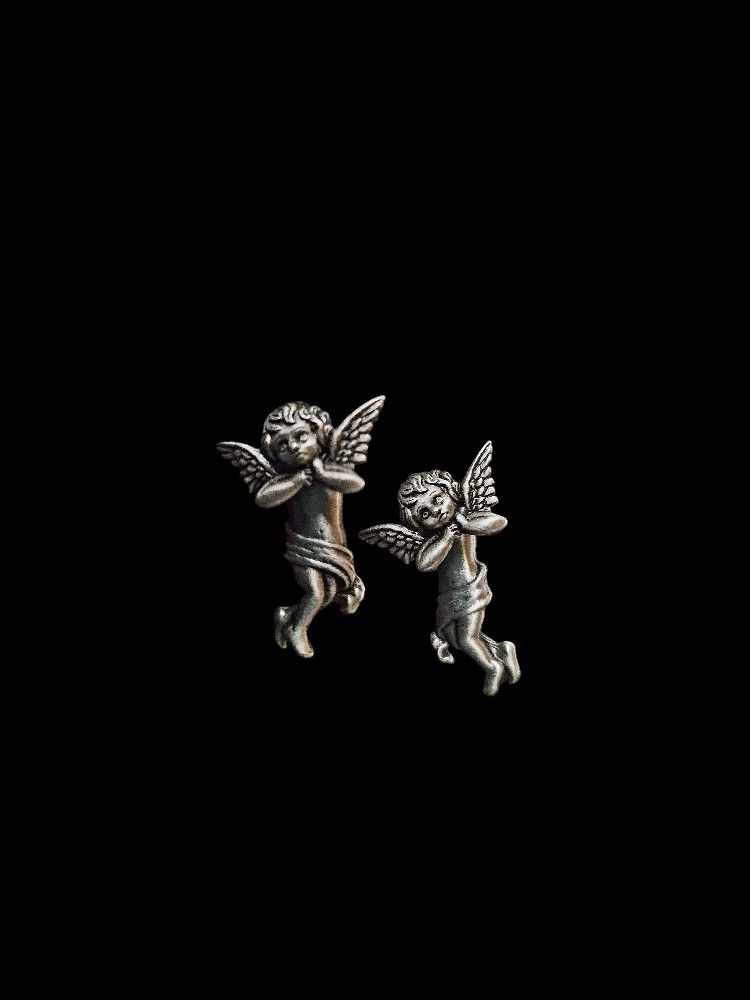 Vintage JJ Pewter Colored Angel Pierced Earrings, Jonette Unusual Cherub Earring