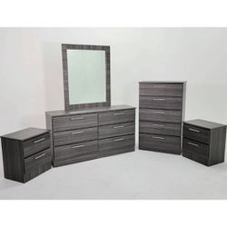 dresser with mirror, chest and two nightstand 