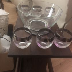 Vintage Silver Punch Bowl And Glasses