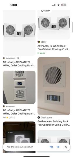 Infinity AIRPLATE T8 white dual-fan system designed for cooling audio-video cabinets.