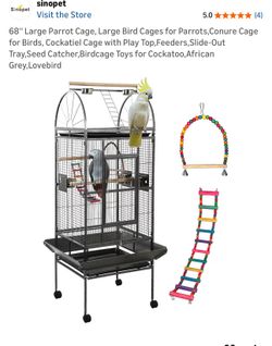 68'' Large Parrot Cage, Large Bird Cages for Parrots,Conure Cage for Birds, Cockatiel Cage with Play Top,Feeders,Slide-Out Tray,Seed Catcher,Birdcage 