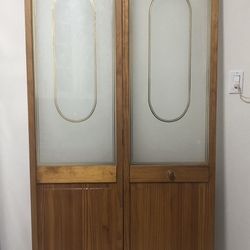 2 doors, 80”-18”. 36”natural wood finish with varnish, Very Good Condition 