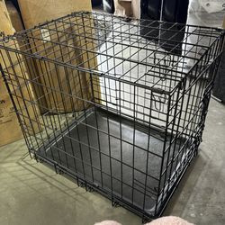  Foldable Metal Wire Dog house Crate with Tray, Double Door, 23 Lx 17 W x 20 H  Inches, Black