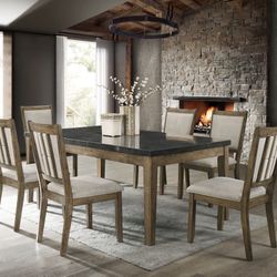 Melstone - (GENUINE MARBLE) Table & 6-Chairs - Shop Now Pay Later - $39 Down