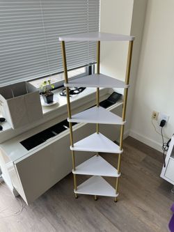 6 Tier Wall Corner Triangle Shelf White/Gold