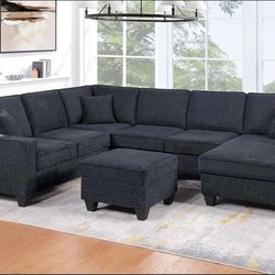 5 Pc Sectional w USB ports, reversible chaise & cocktail table