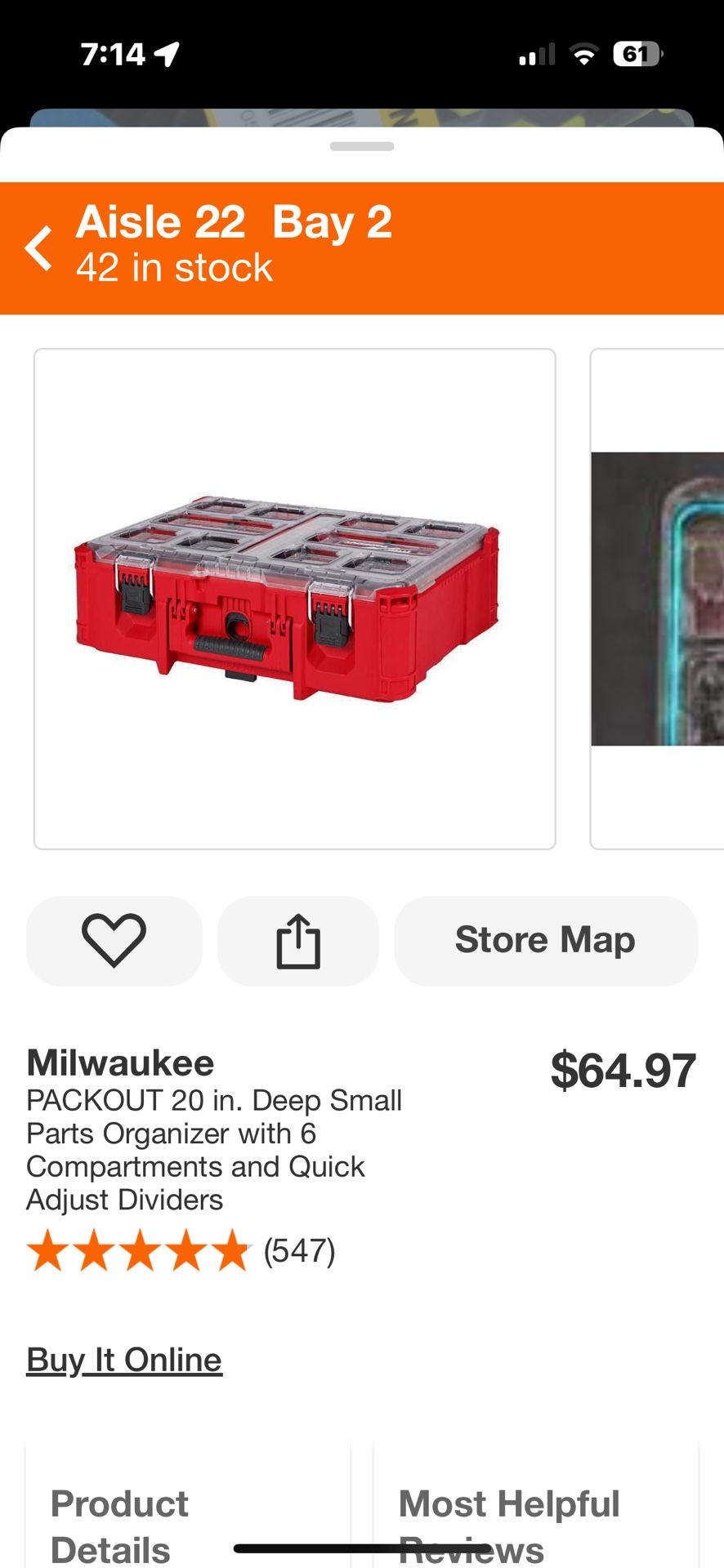 Milwaukee PACKOUT 20 in. Deep Small Parts Organizer with 6 Compartments and Quick Adjust Dividers