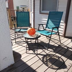 Patio/Deck Set: Table And Two Chairs Teal