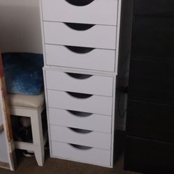2 New White Storage Dressers With Wheels 