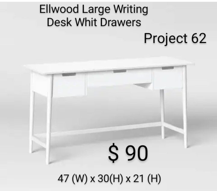 Brand New Elwood Large Writting Desk Or Vanity White With Drawers Project 62 