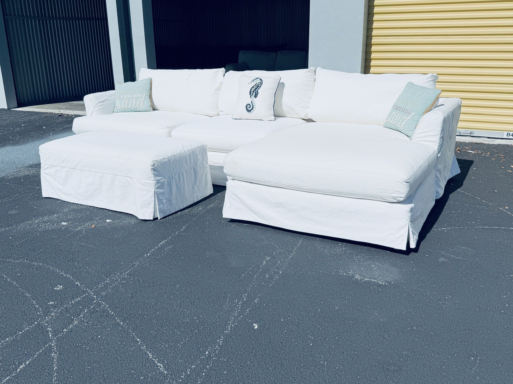 Luxurious Upscale Pottery Barn Sectional Sofa & Ottoman 