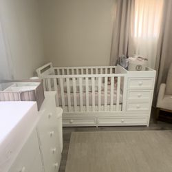 White Baby Crib With Mattress 