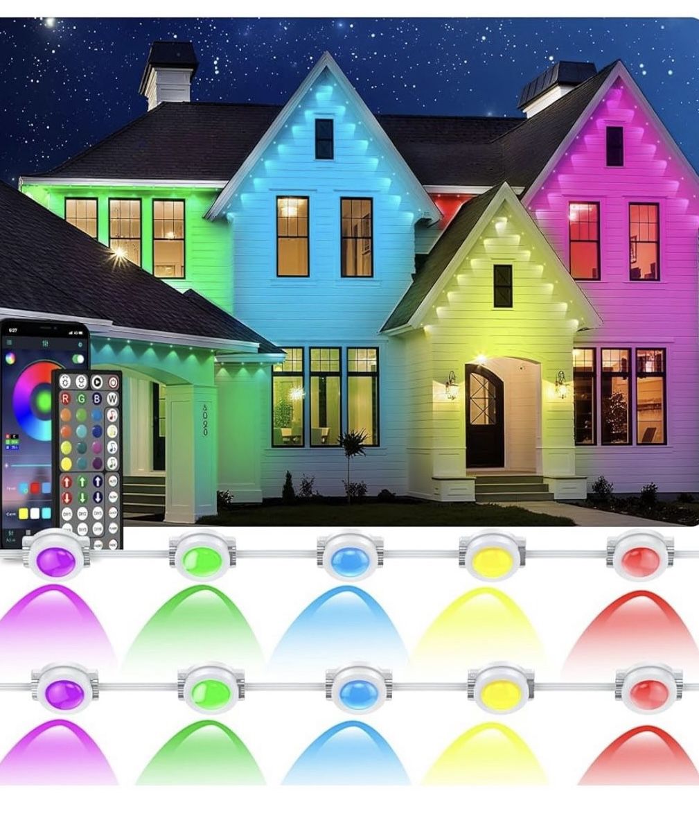 100ft Permanent Outdoor Lights,for House Roof, Christmas, Holiday, Party, Daily Lighting, IP67 Waterproof,RGB Eaves Lights with Multi Scene Modes for
