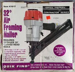Central Pneumatic 32° Air Framing Nailer With Nails (Brand New)
