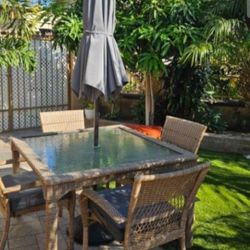 Martha Living Patio Set With Umbrella And Vase/outdoor Dining Set With Cushions/Outdoor Furniture/Cash Only 