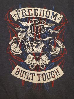Mens Blue Graphic T Shirt Size Large 42-44 Freedom Built Tough Motorcycle Short Sleeved Built Tough