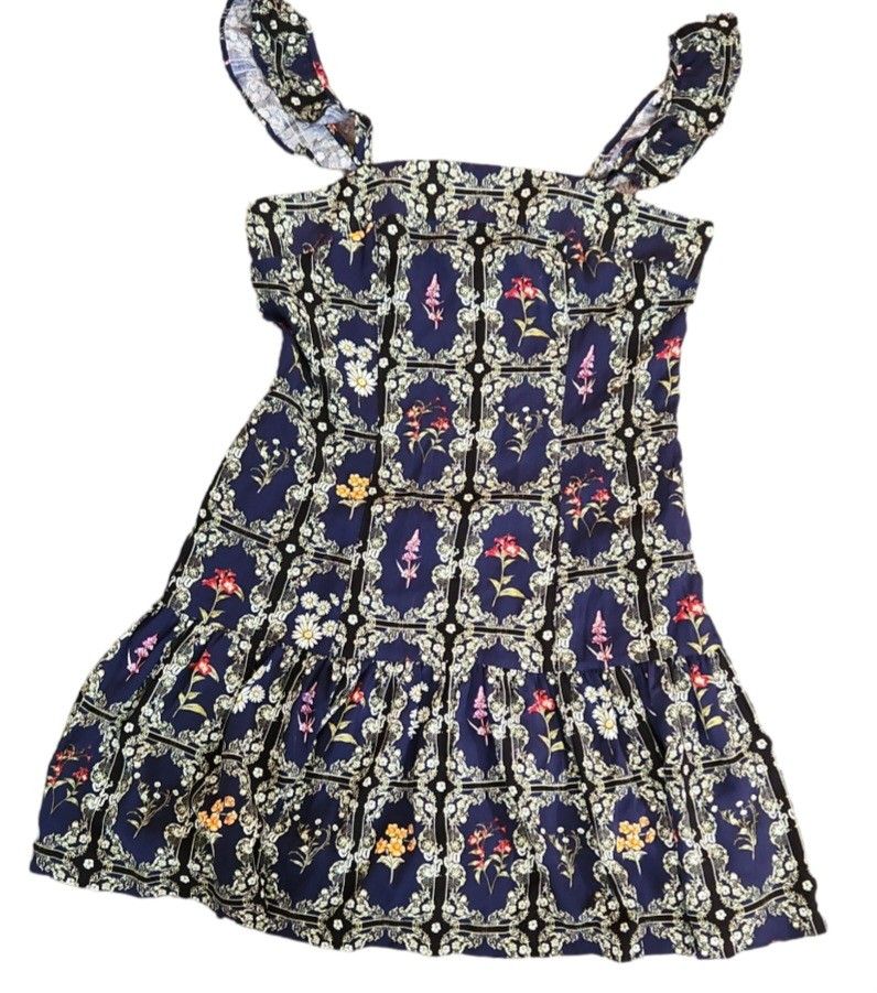 agua bendita dress Sz Sm S Small Target W POCKETS!! Floral Flowers Blue Side Zip