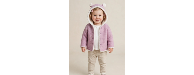 girls hooded cardigan Pink Knit Faux fur trim Bear ears on hood