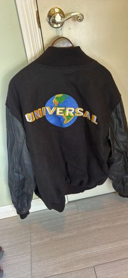Vintage retro universal studios wool and leather jacket