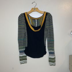 Free People Knit Top MEDIUM SP Black, Green, Striped, multicolored Pre-owned