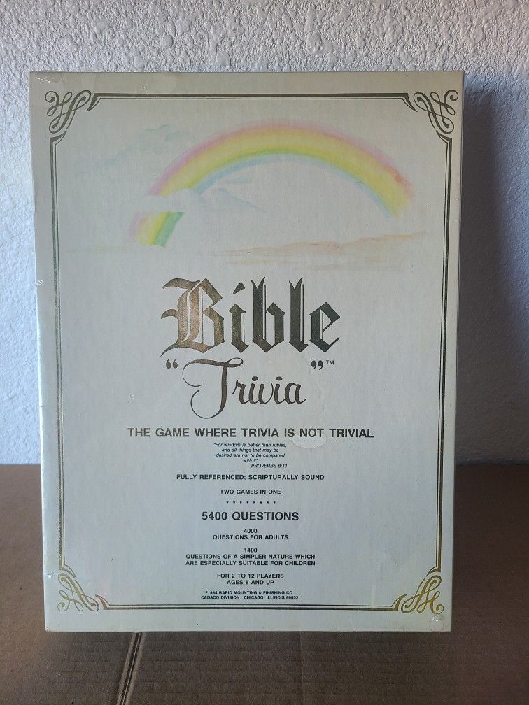 Vintage 1984 Bible Trivia Board Game Cadaco No. 811 5400 Questions Made in USA