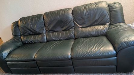 Dark Green Leather Reclining Sofa