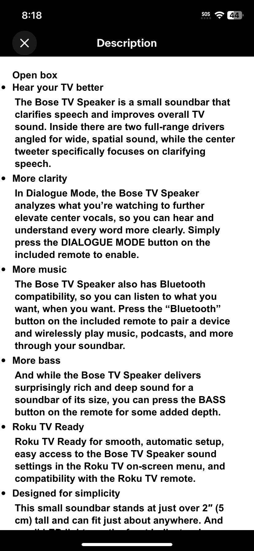 Bose TV Soundbar Surround Sound (bluetooth)