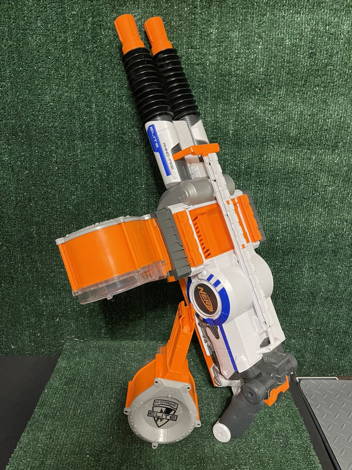 Nerf-N-Strike Elite Rhino Fire Blaster. With 2x 25 Drum Magazines. Tested.