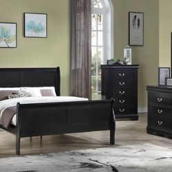 Louis Philip Black Sleigh Bedroom Set
