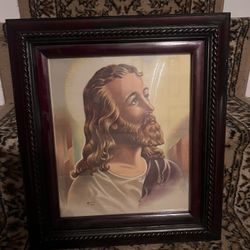 Vintage 1942 Jesus Art Print In Wooden Frame