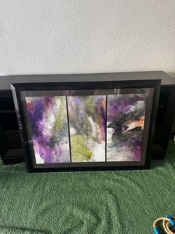 Large Framed Abstract Wall Art – Purple/Green – 44” x 32”