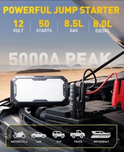 New! Car Jump Starter, 4500A, Up to 8.5L Gas and 8.0L Diesel Engines with 2000LM LED Work Panel Light, 12V Safe Jump Box with Camping Light And Power