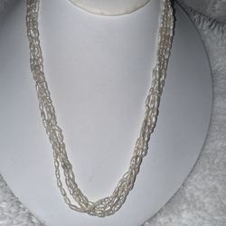 Vintage White  Freshwater Rice Pearl Statement Necklace Sterling 18"