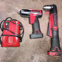 Snap On 14.4V Cordless 3/8" Impact Wrench and Right Angle Drill Set