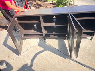 Dark Brown TV Stand with Glass Doors