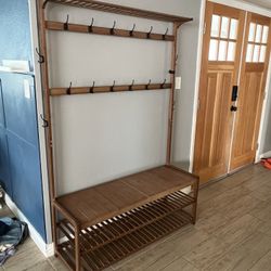 Entryway Shoe Bench With Coat/Bag Hangers