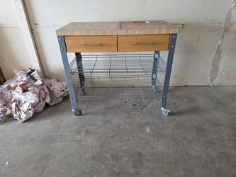 CHRIS & CHRIS STADIUM BUTCHER BLOCK KITCHEN ISLAND CART WORK STATION BAR CART