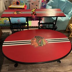 Chicago Blackhawks Coffee Table and 2 Side End Tables 