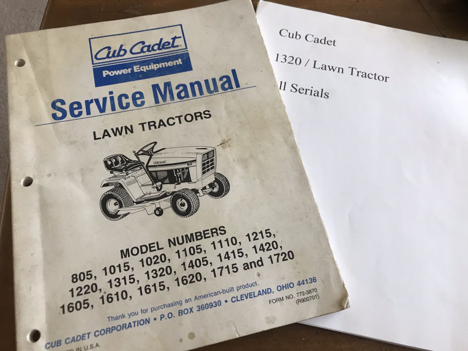 Free Cub Cadet service manual and 1320 part number list.